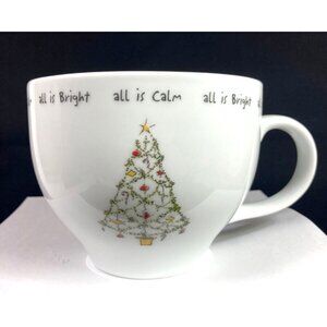 Pottery Barn Holiday Cheer Christmas Tree Large White Coffee Tea Mug All is Calm